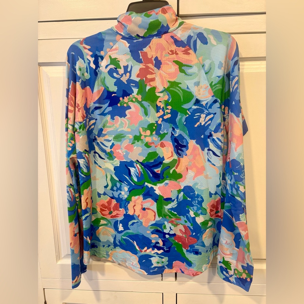 NWT Walter Hagen Blue Gouache Floral P11 Performance UV Protection Quarter Zip - Picture 7 of 9